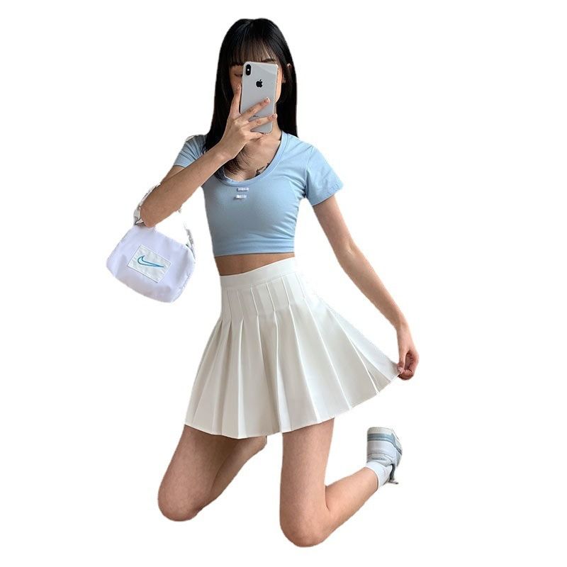 EDWINAYY - Falda Short Minifalda Plisada 2 En 1 Falda + Pantalón Corto