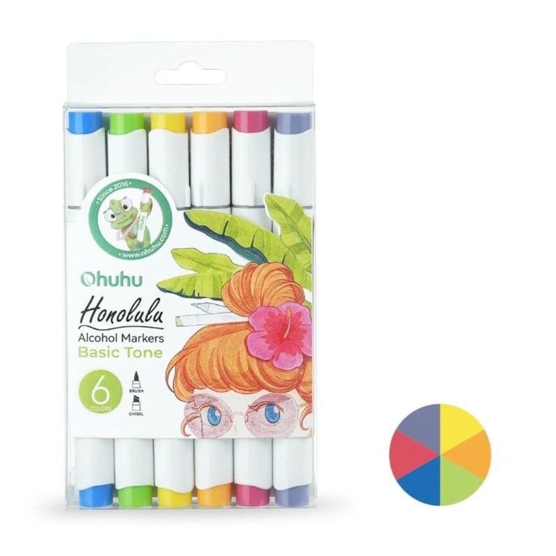 OHUHU - Marcadores al Alcohol Ohuhu Honolulu Set 6 Colores Básicos