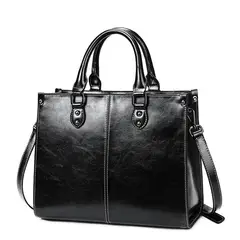 PUREPOWER - Bolso de mano de piel auténtica para mujer bolso cruzado cremallera