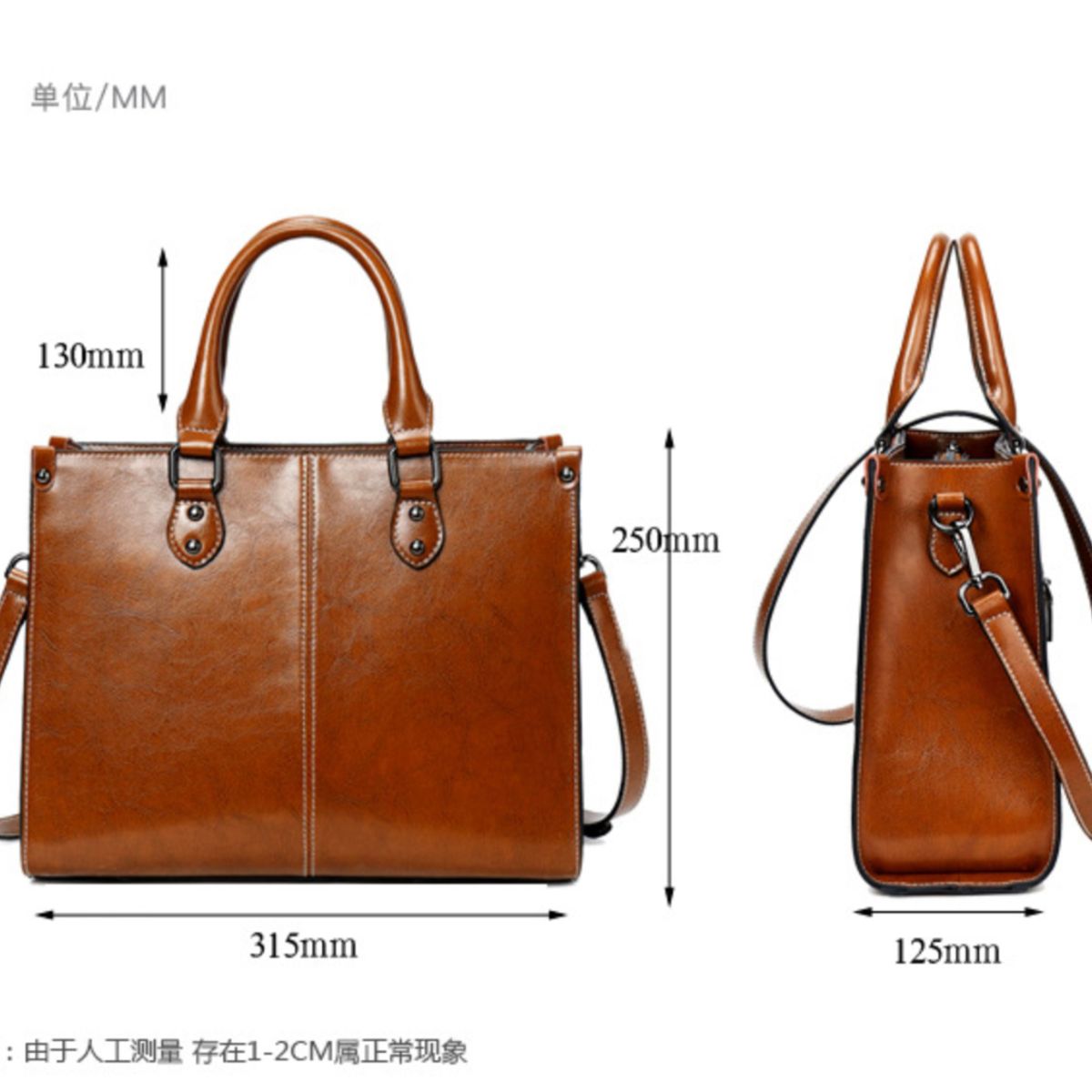 PUREPOWER - Bolso de mano de piel auténtica para mujer bolso cruzado cremallera