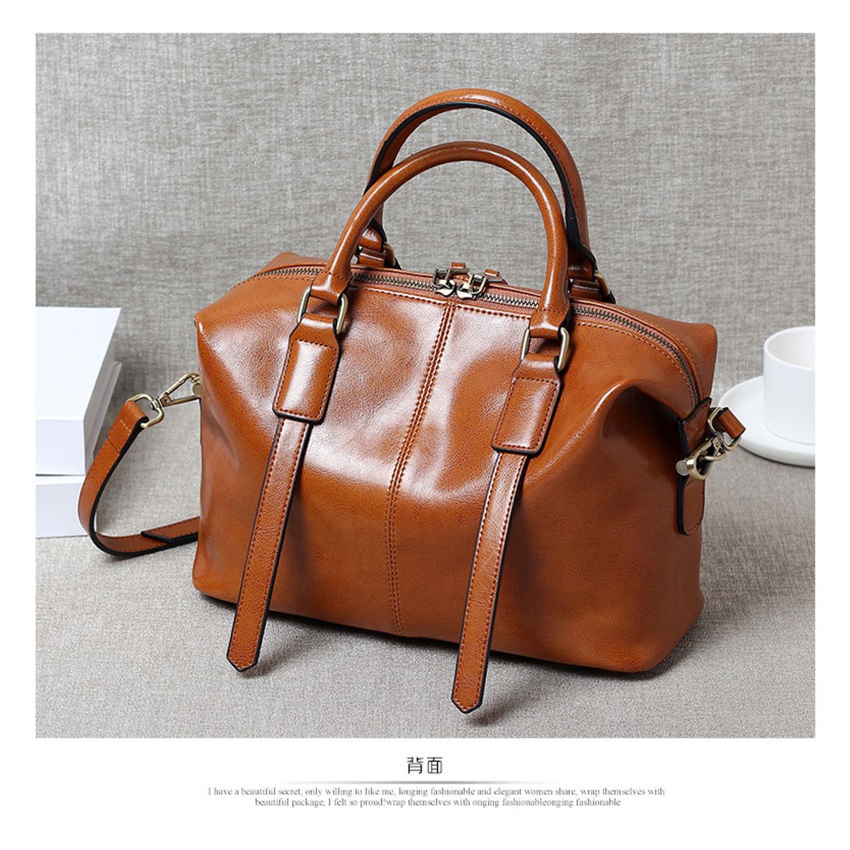 PUREPOWER - Bolso grande bandolera de hombro de cuero genuino portátil retro