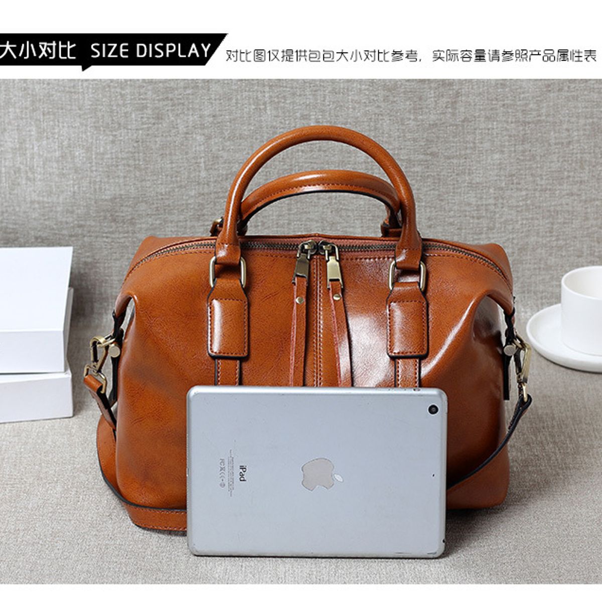 PUREPOWER - Bolso grande bandolera de hombro de cuero genuino portátil retro