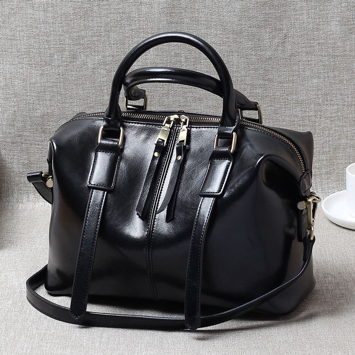 PUREPOWER - Bolso grande bandolera de hombro de cuero genuino portátil retro