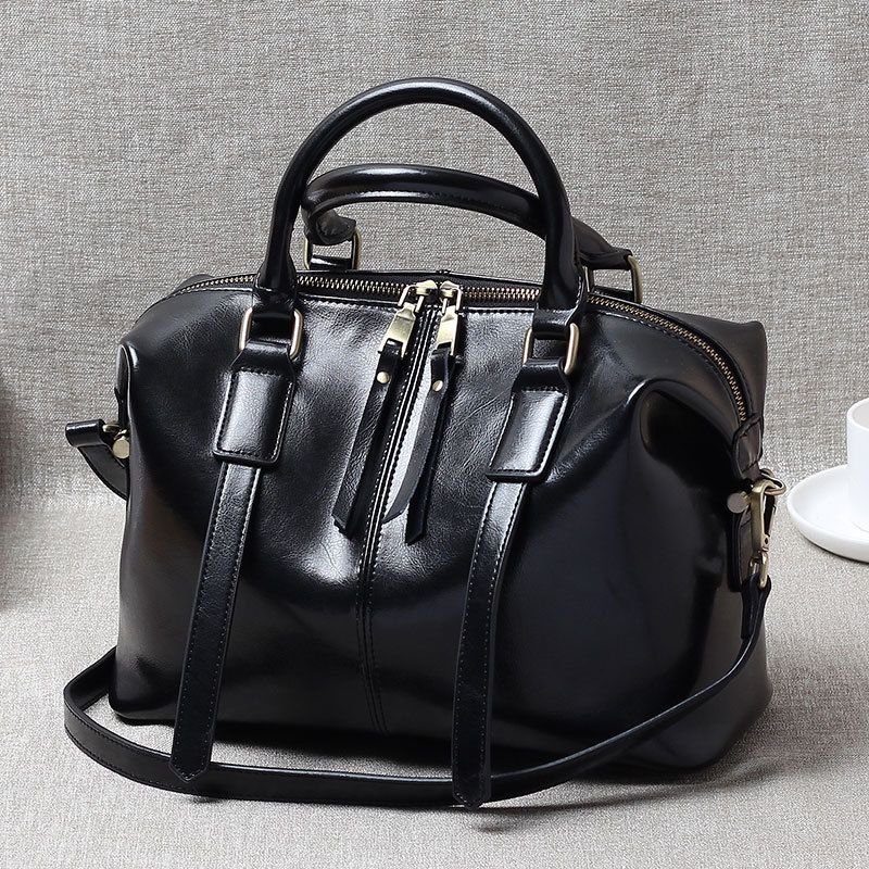 PUREPOWER - Bolso grande bandolera de hombro de cuero genuino portátil retro