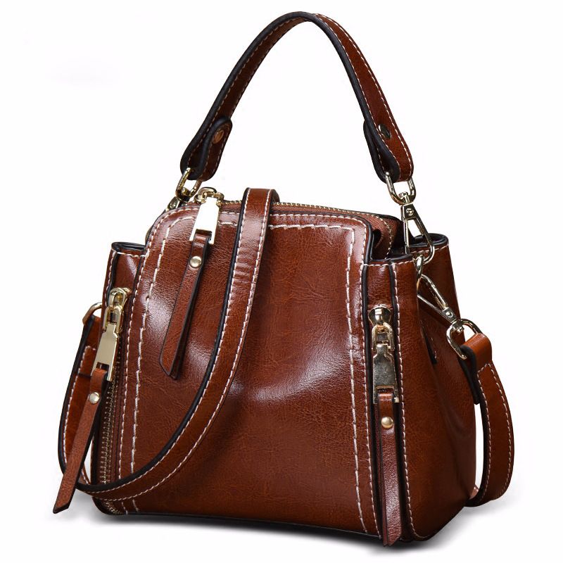 PUREPOWER - Bolsa de ombro elegante em couro vintage crossbody balde