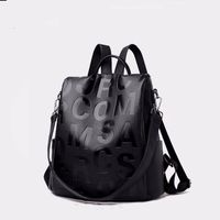 Mochila Mujer Cuero Negro Letras Estampadas