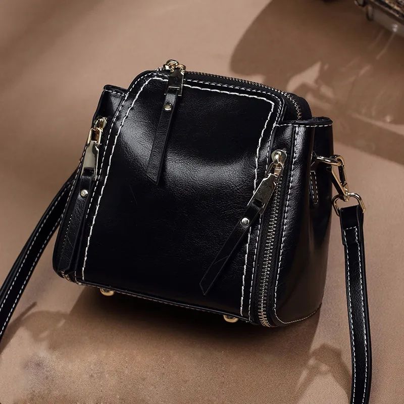 PUREPOWER - Bolsa de ombro elegante em couro vintage crossbody balde