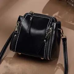 PUREPOWER - Bolsa de ombro elegante em couro vintage crossbody balde