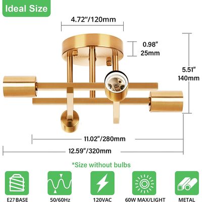 Imagen 2 del producto Lámpara de techo moderna metálica de 4 focos - Dorado