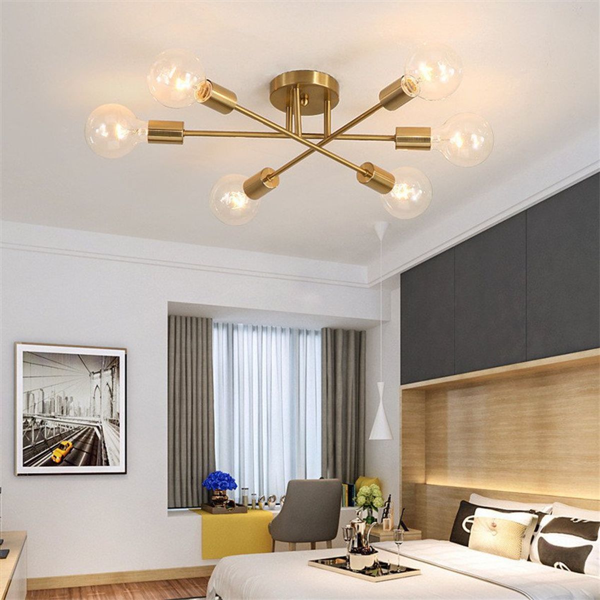 PUREPOWER - Lámpara de techo nórdica moderna para sala de estar - Dorada