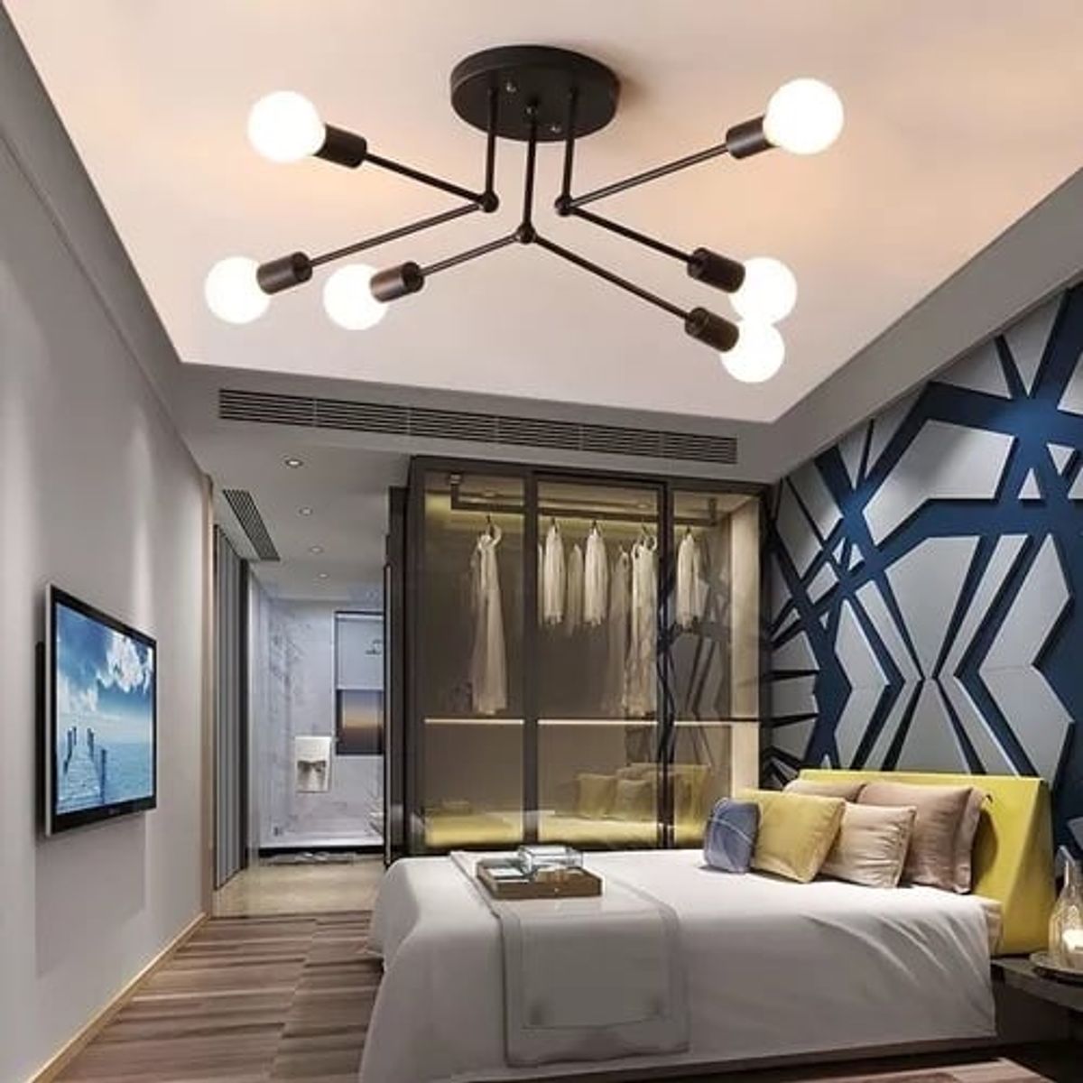 PUREPOWER - Iluminación Colgante Lámpara De Techo Moderna Con 6 Luces