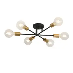 PUREPOWER - Lámpara Techo Colgante Industral Negro Y Dorada 6 Luces