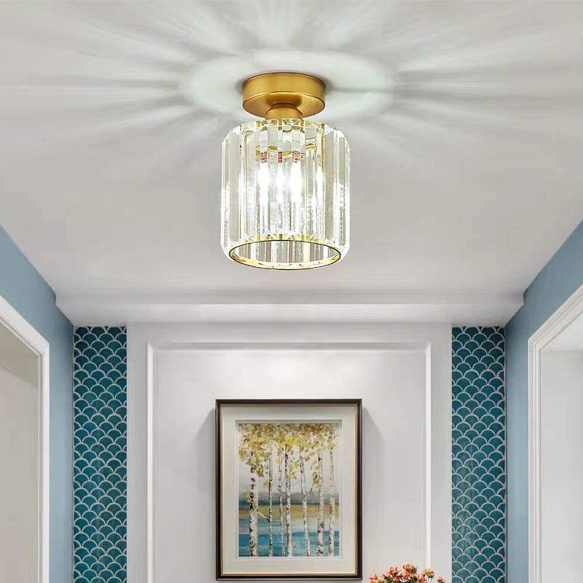 PUREPOWER - Mini lámpara de techo moderna e27 araña cristal Oro