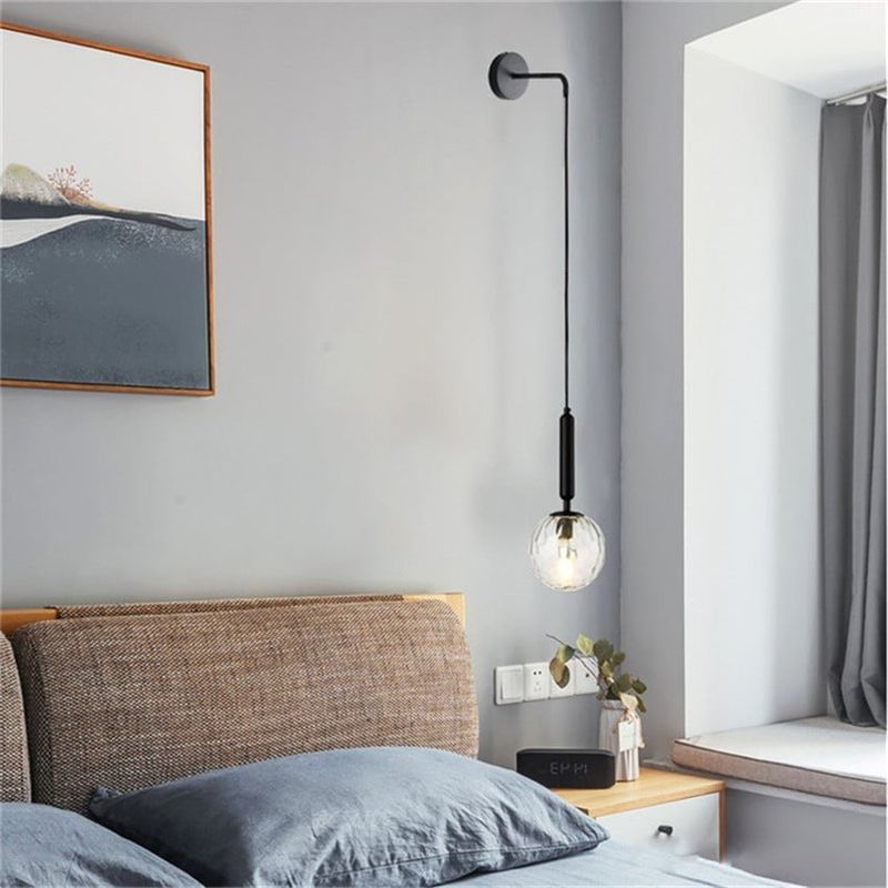 MMDH - Lámpara de pared de vidrio para sala de estar moderna C- Negro.