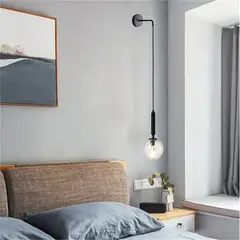 MMDH - Lámpara de pared de vidrio para sala de estar moderna C- Negro.