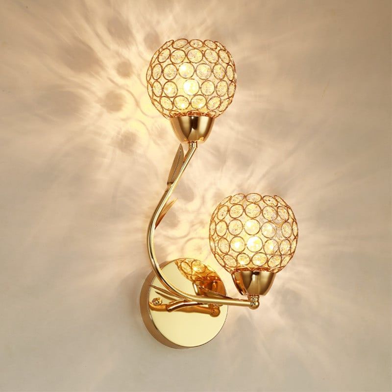 MMDH - Aplique de pared led con cabezal doble de cristal k9-GL1-Oro