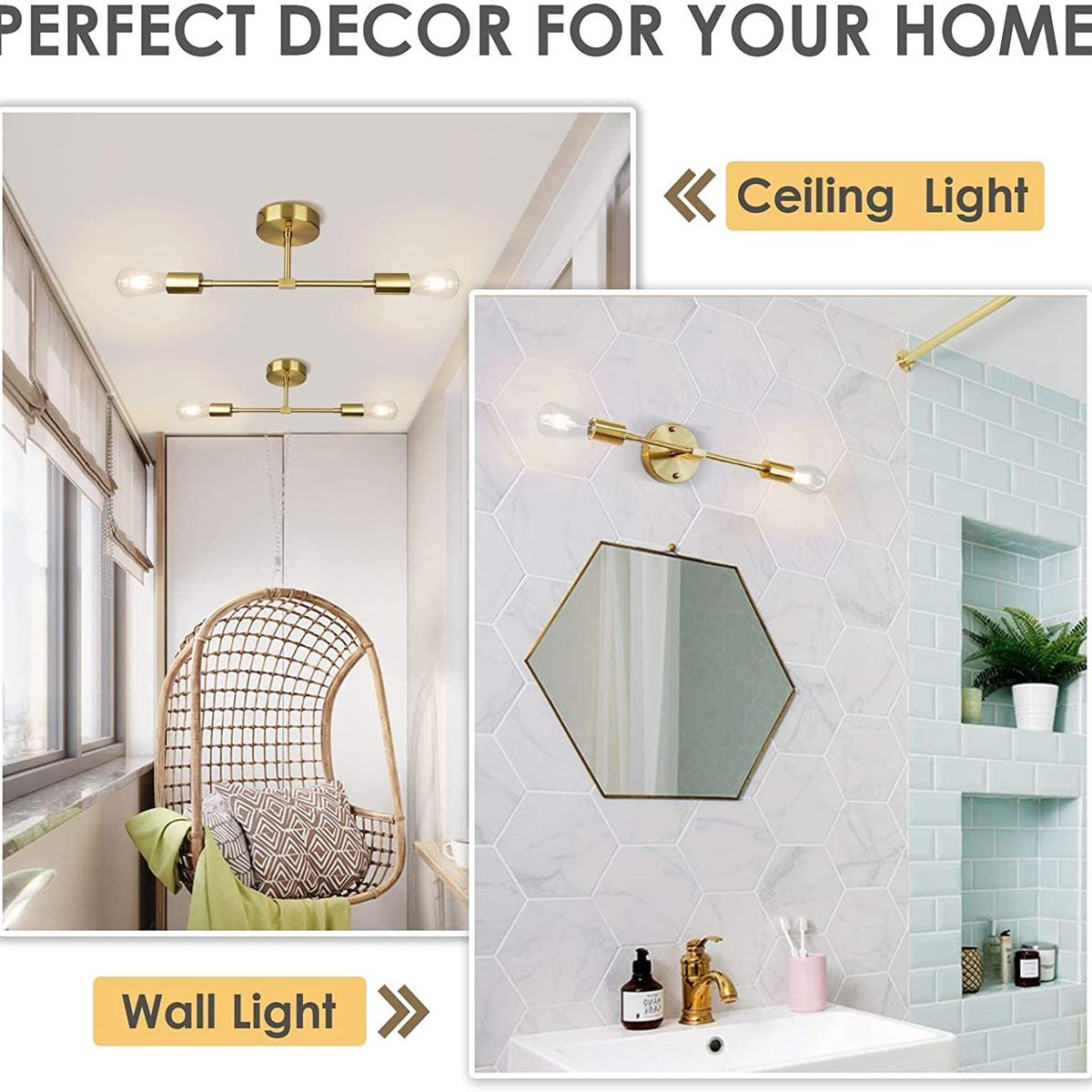 PUREPOWER - Led lámpara De techo Vintage Sala Pasillo Dorado