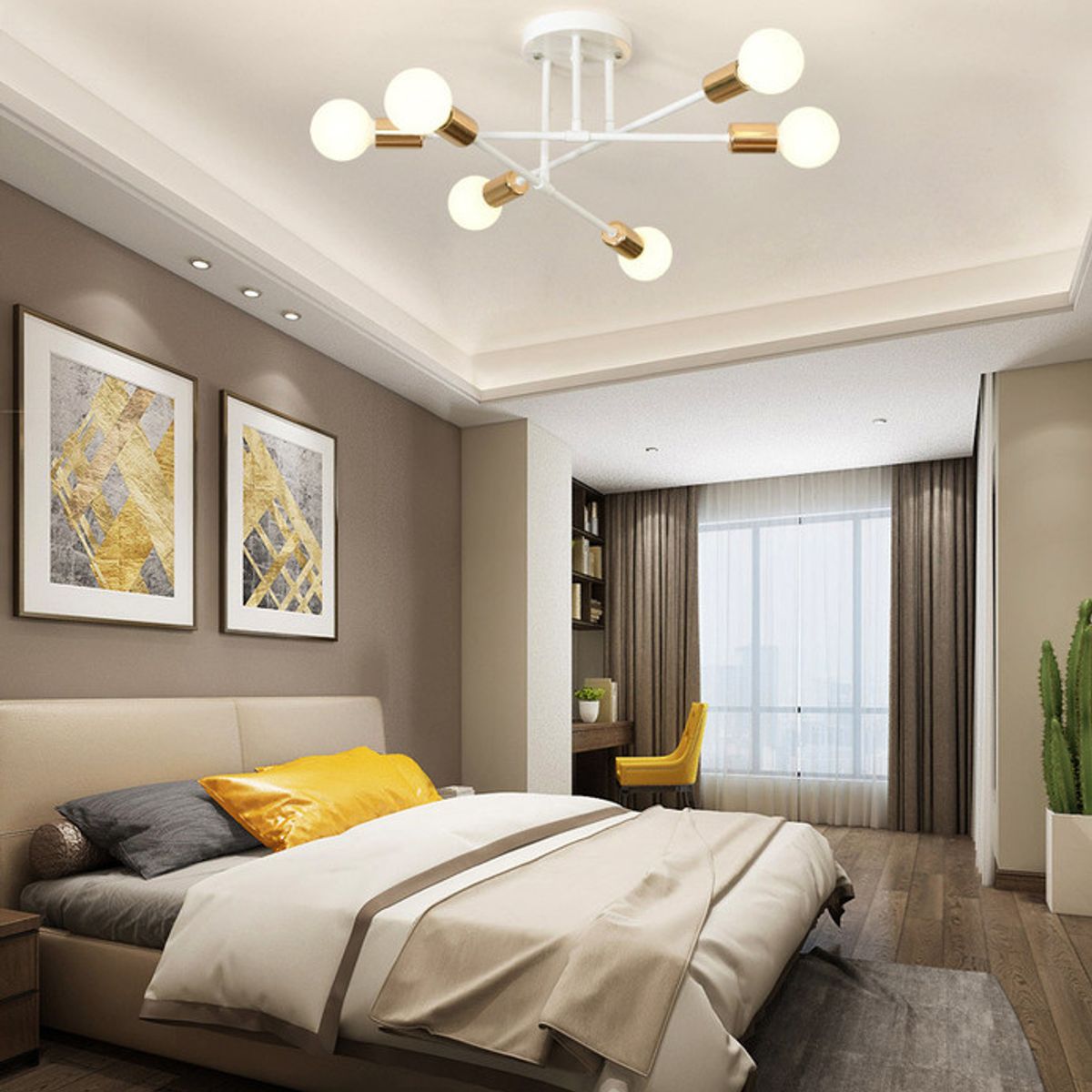 PUREPOWER - Lámparas De Techo Modernas Lámparas De Techo Led De Salón-Blanco y Oro