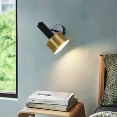 MMDH - Lámpara de pared de dormitorio de hierro chapado nórdico Negro B