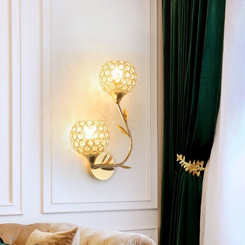 MMDH - Aplique de pared led con cabezal doble de cristal k9-GR2-Oro.