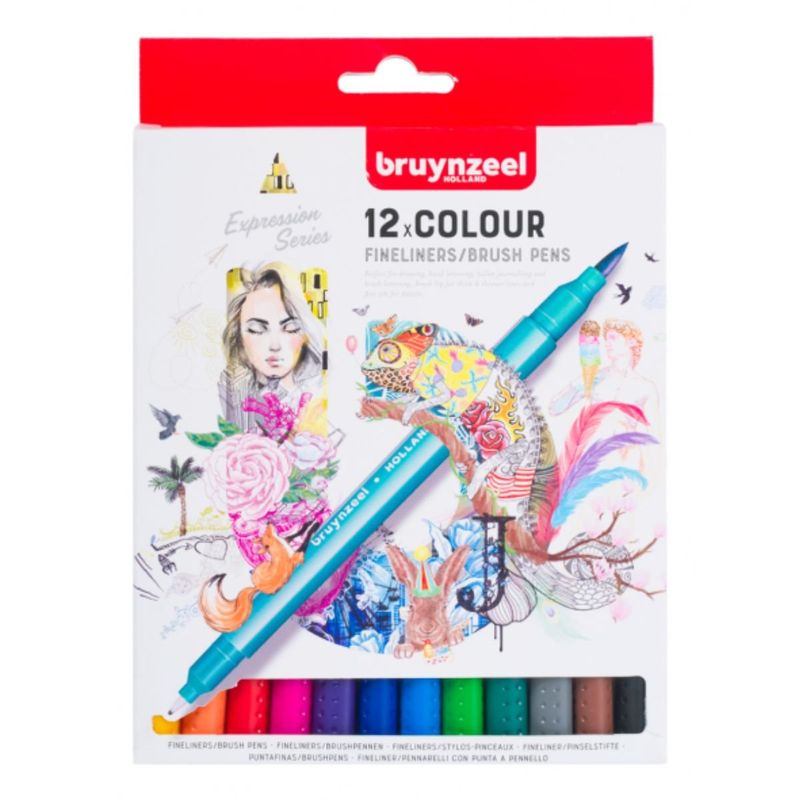 BRUYNZEEL - Marcadores Punta Fina y Pincel Bruynzeel 12 Colores