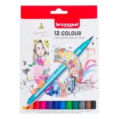 BRUYNZEEL - Marcadores Punta Fina y Pincel 12 Colores