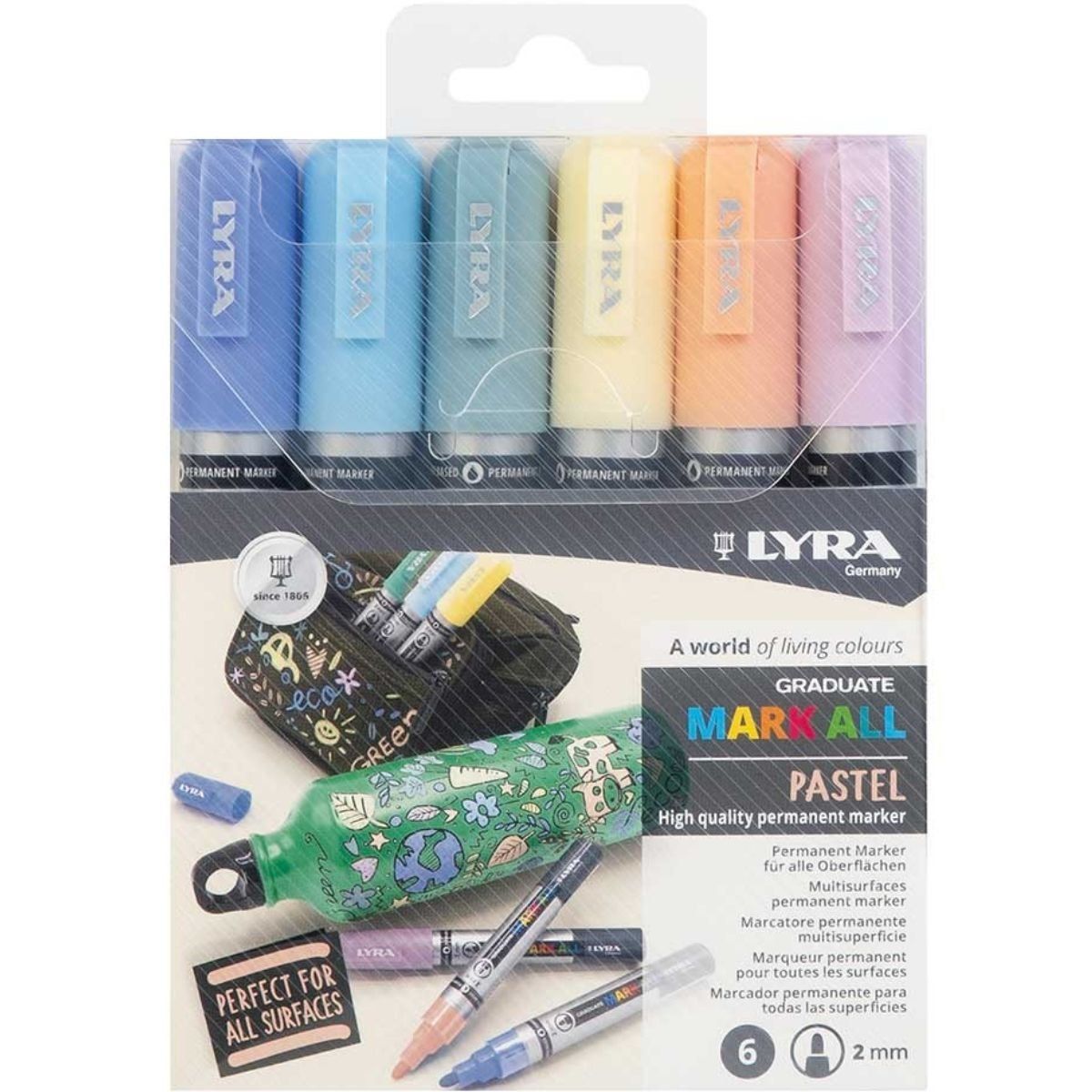 LYRA - Set 6 Marcadores Acrílicos Colores Pasteles Mark All 2mm