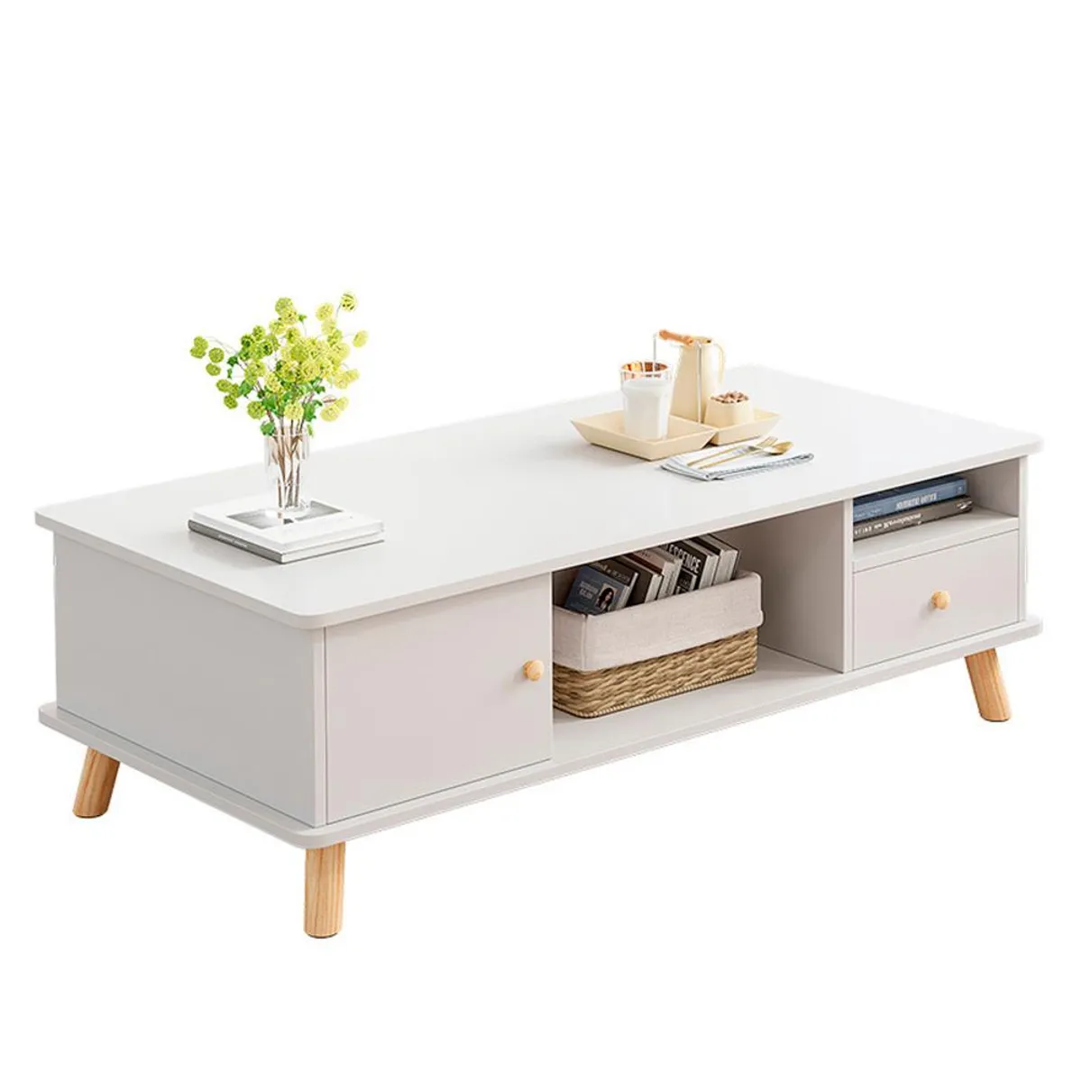 DETODOYMAS - Mesa De Centro 120x48x46cm con 2 cajones Chic Home - Blanco