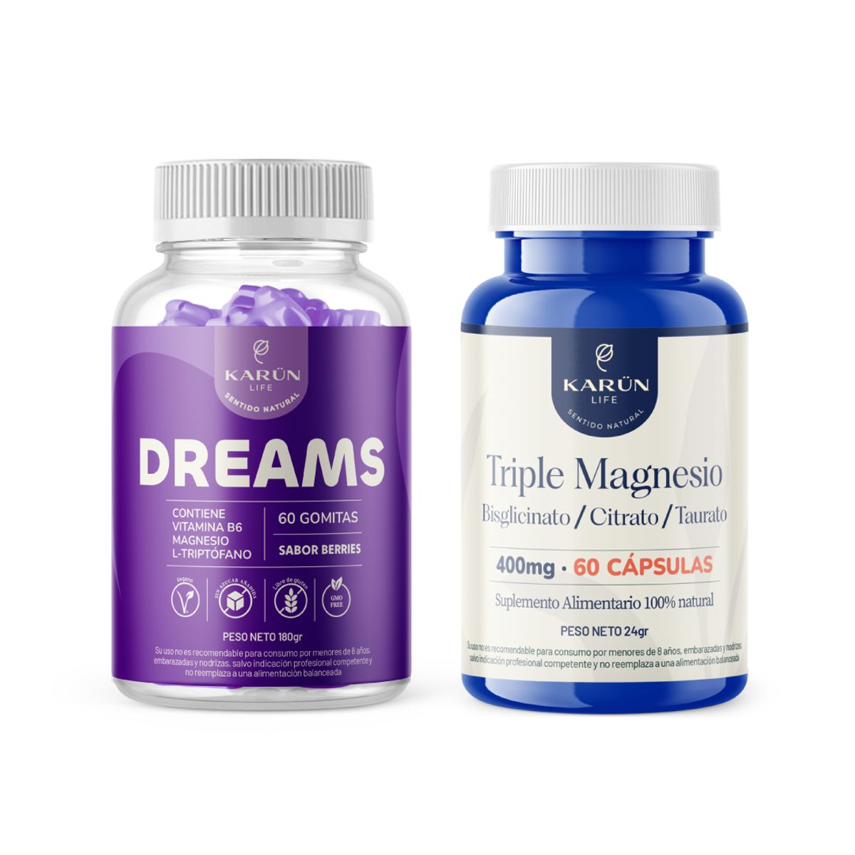 KARUNLIFE - Pack Sueño Profundo: 60 Gomitas Dreams + 60 Cápsulas Triple Magnesio