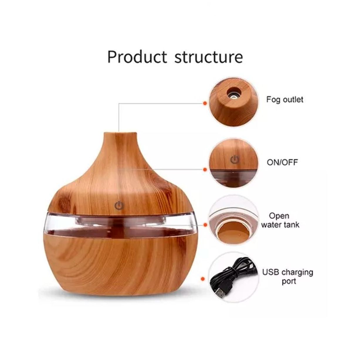 GENERICO - Humificador Difusor De Aroma Multifuncional De Madera Clara