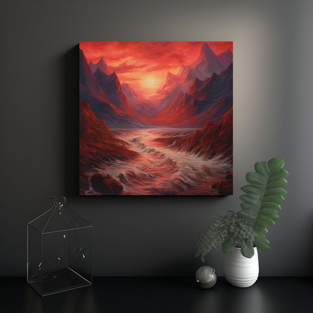 GENERICO - Pintura Al óleo Expresiva Montañas Altas 70x70 Cm