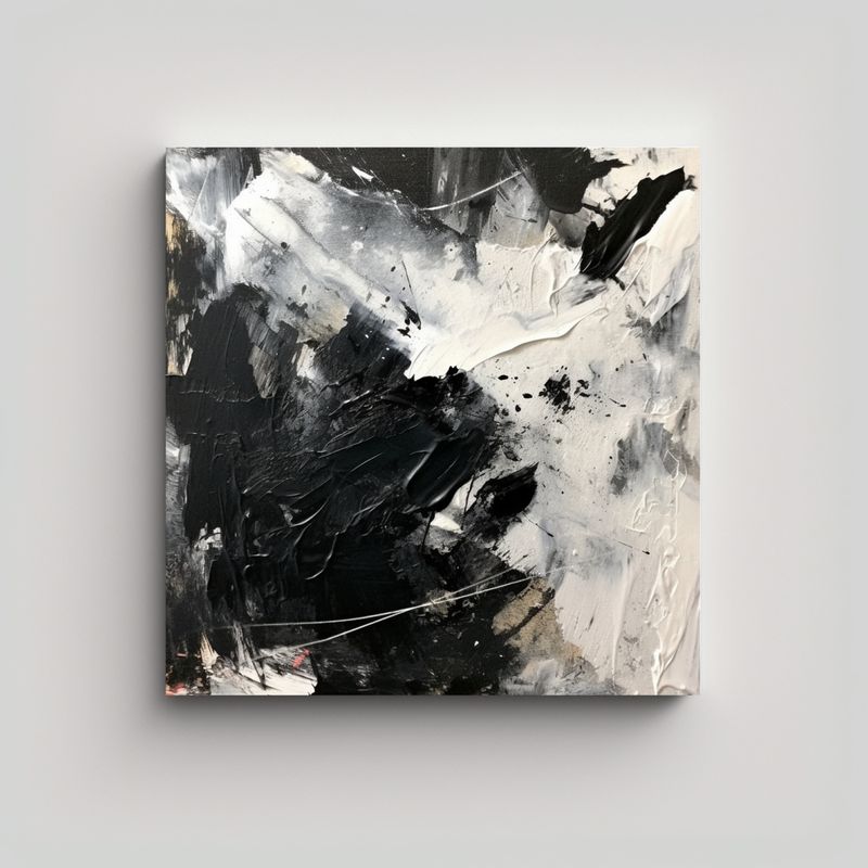 GENERICO - Cuadro Abstracto Moderno En Blanco Y Negro Con 70x70 Cm