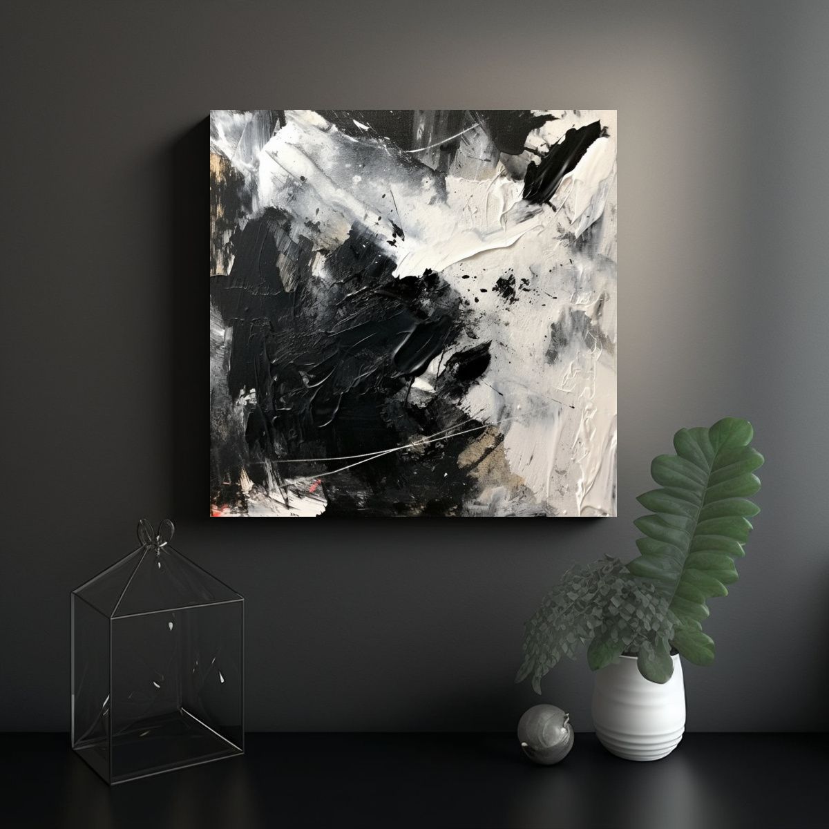 GENERICO - Cuadro Abstracto Moderno En Blanco Y Negro Con 60x60 Cm