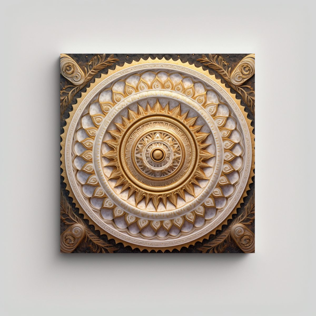GENERICO - Cuadro Decorativo Espiral Blanco Y Dorado 70x70 Cm