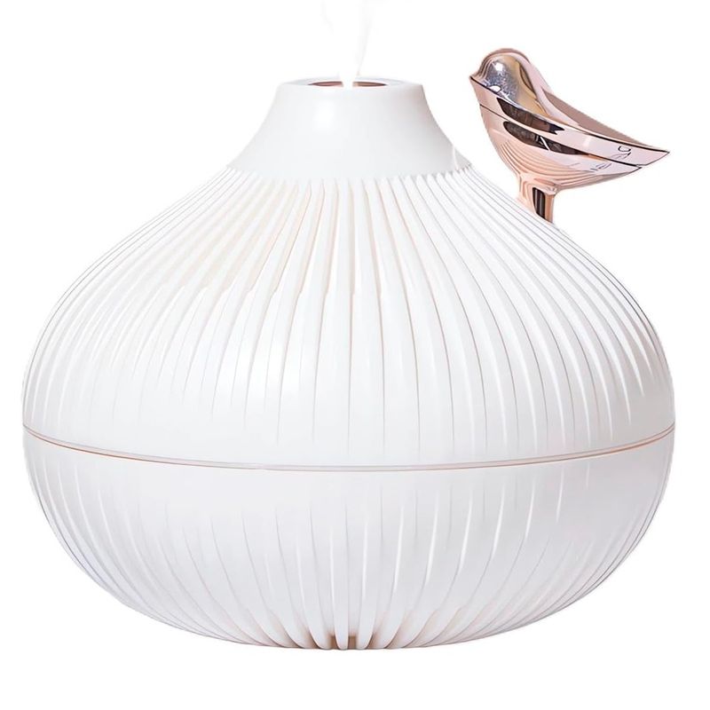 GENERICO - Humidificador Redondo Blanco Con Pájaro Rosa Y Luz Led 300 ML