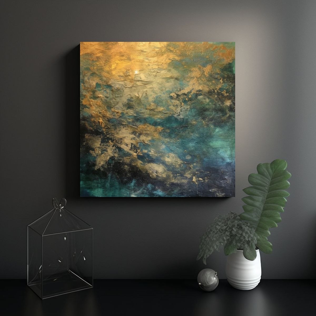 GENERICO - Cuadro Impreso Estético Agua Verde Y Azul Con 90x90 Cm