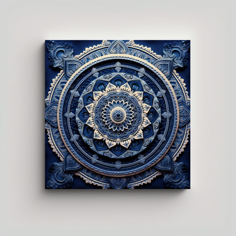GENERICO - Pintura Pared Abstracta Mandala Azul Estilo 50x50 Cm