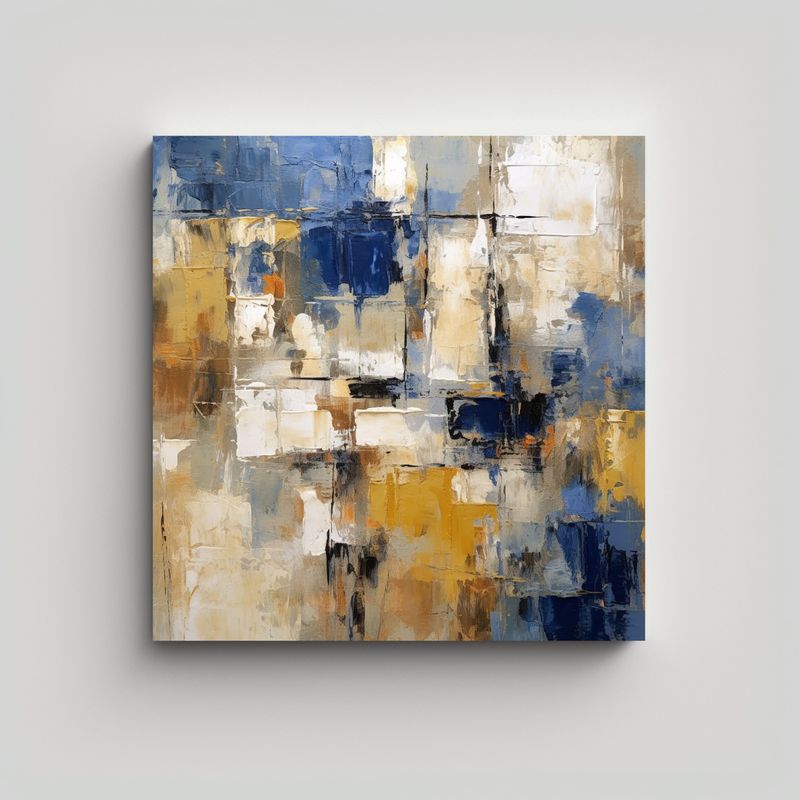GENERICO - Obra Abstracta En Azul Y Dorado Para Decorar Con 90x90 Cm