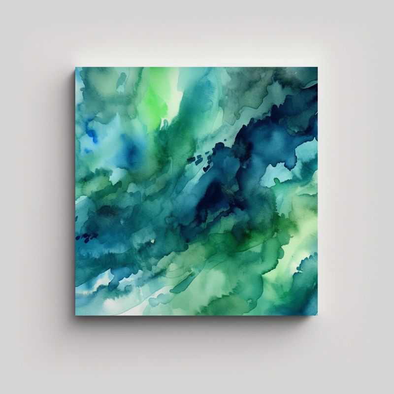GENERICO - Cuadros Abstractos Acuarela Verde Azul Fantasía 80x80 Cm