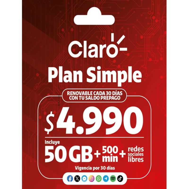 CLARO - CLARO PLAN SIMPLE 50GB + 500 MINUTOS