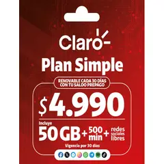 CLARO - PLAN SIMPLE 50GB + 500 MINUTOS