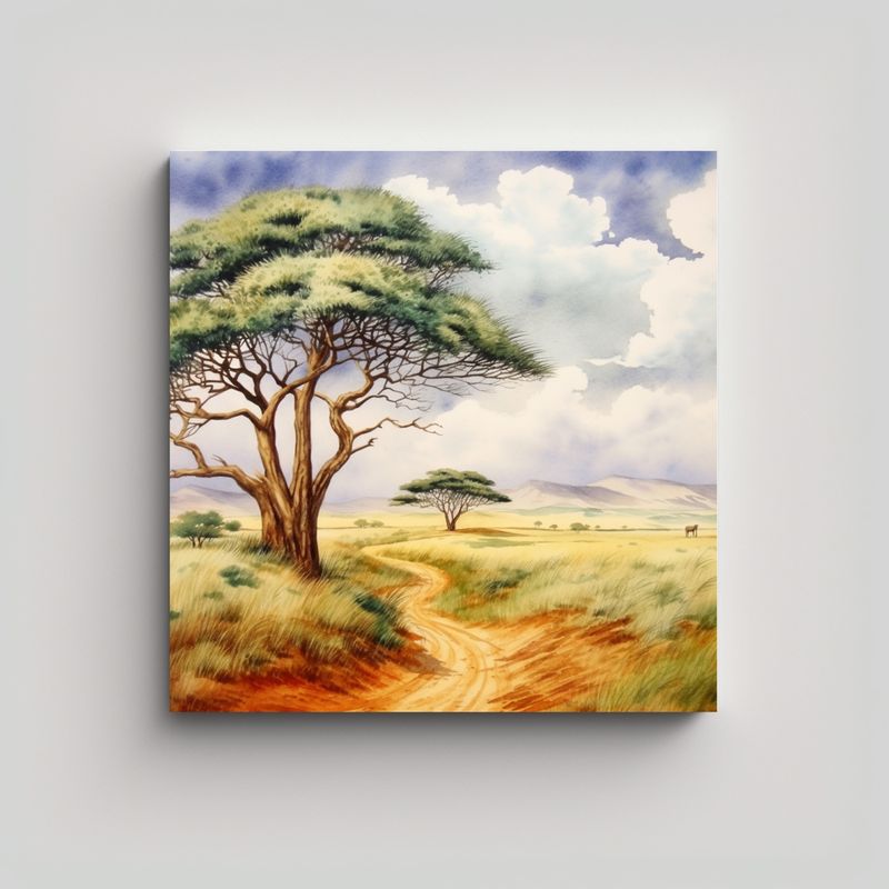 GENERICO - Pintura Acuarela Clásica De La Sabana Africana 60x60 Cm