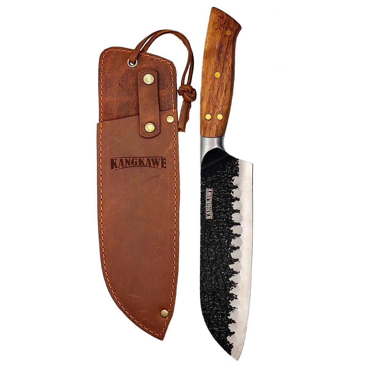 KANGKAWE - Cuchillo 7 Santoku Pulmahue Con Funda De Cuero Café
