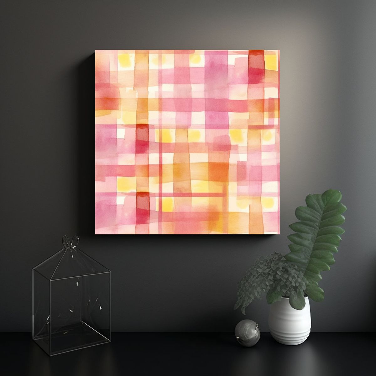 GENERICO - Fondo Acuarela Enigmático Cuadros Rosa Y Amarillo 50x50 Cm