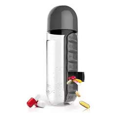 GENERICO - Botella De Agua 600 Ml + Pastillero Organizador De Pastillas Negro