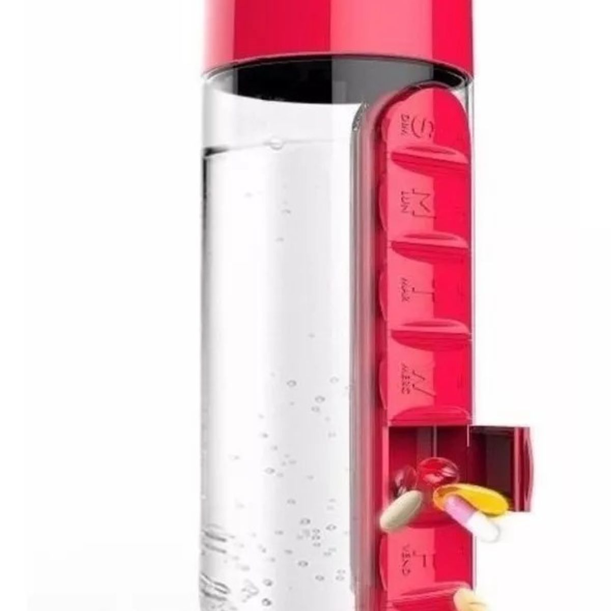 GENERICO - Botella De Agua 600 Ml + Pastillero Organizador De Pastillas Negro