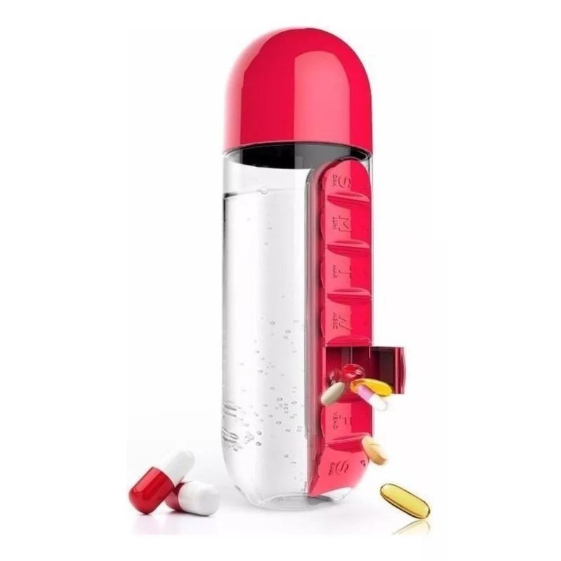 GENERICO - Botella De Agua 600 Ml + Pastillero Organizador De Pastillas Negro