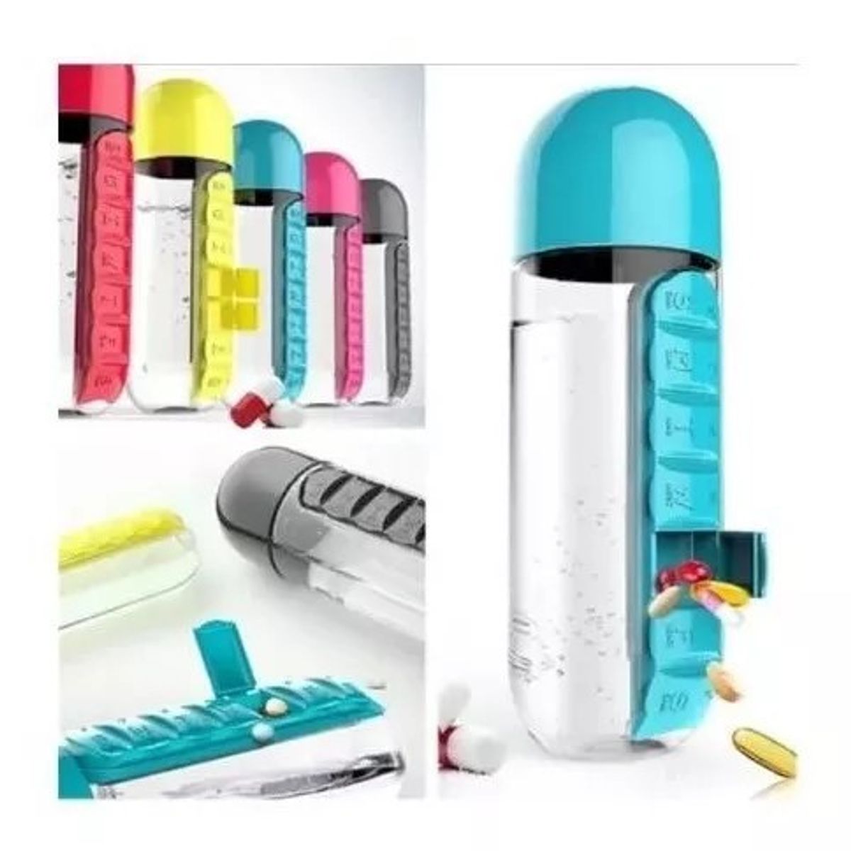 GENERICO - Botella De Agua 600 Ml + Pastillero Organizador De Pastillas Negro