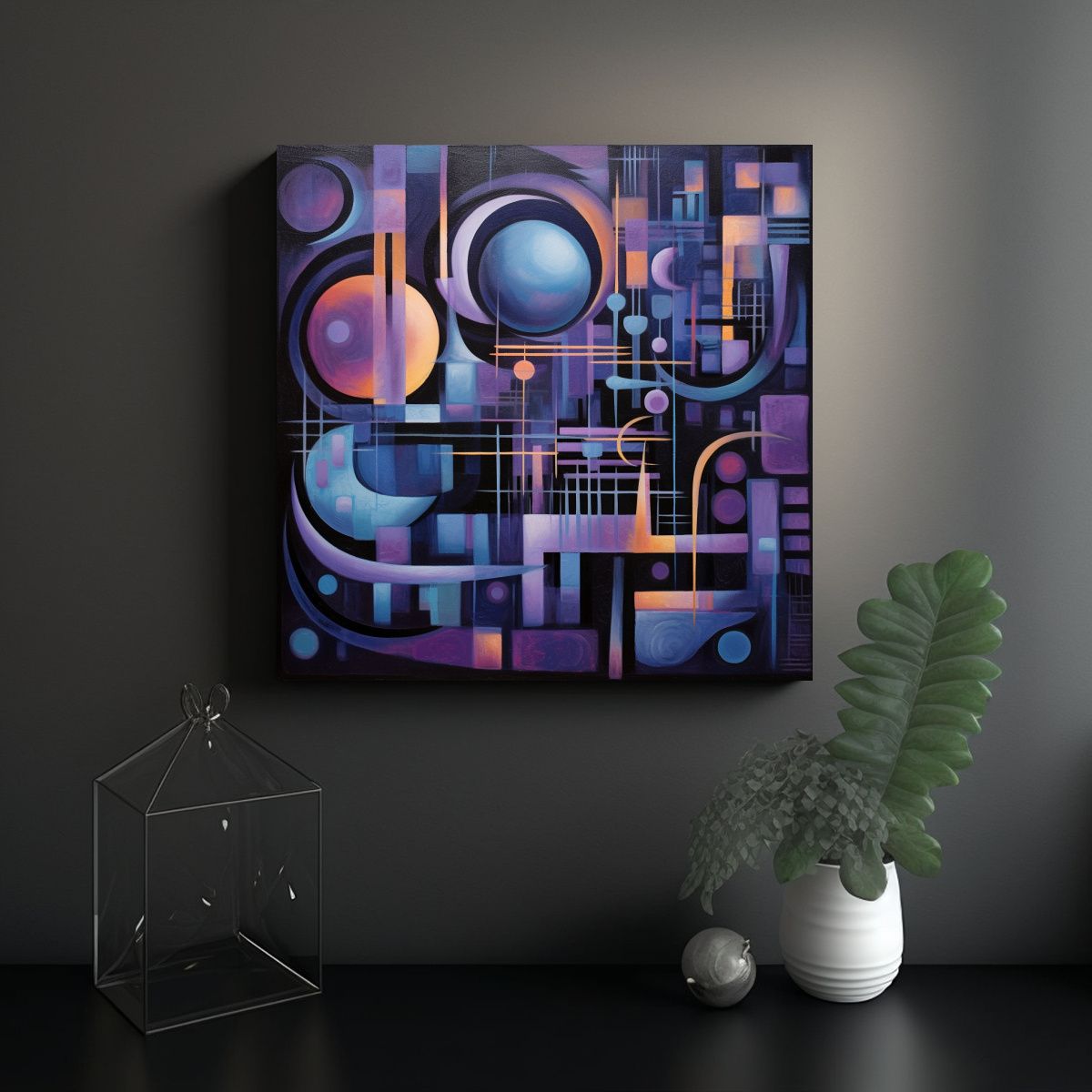 GENERICO - Pintura Abstracta Original Lienzo Tela Futurista 90x90 Cm