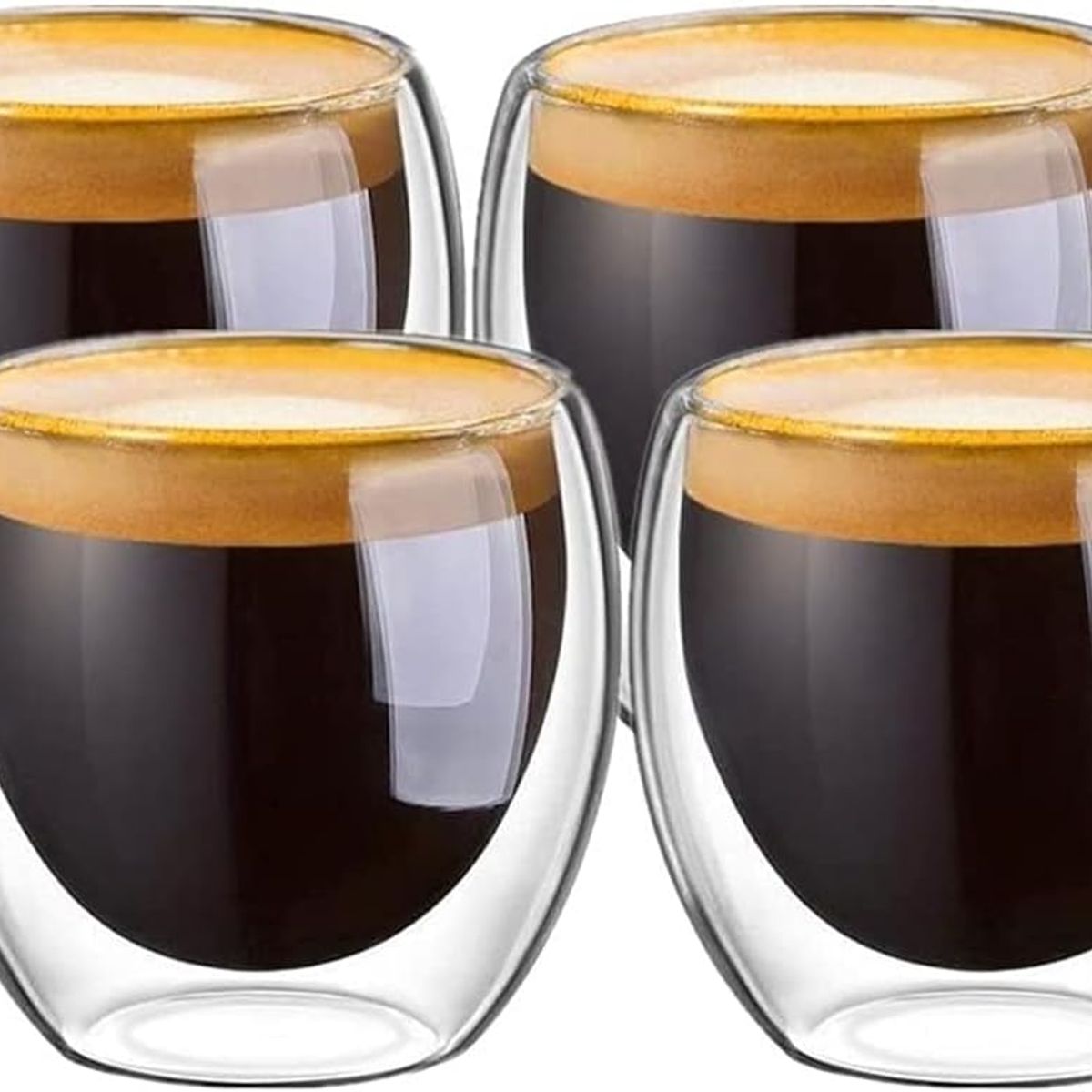 WAKESHOME - Set 4 Tazas Espresso Doble Pared 150ml Frio Caliente Sin Asa